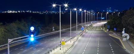 Empty highway at night without people and carsの写真素材
