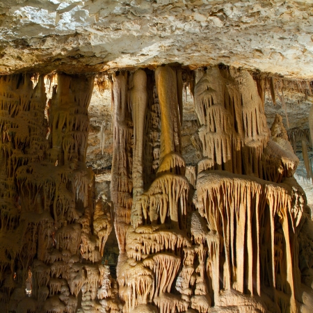 Stalactite stalagmite cavern. Stalactite cave in Israelの写真素材