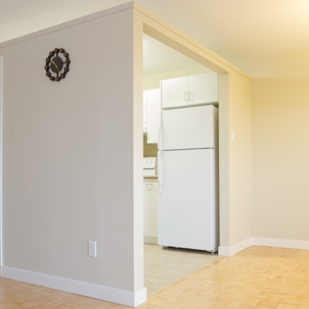 Empty Living Room with kitchen  in a new apartmentの写真素材