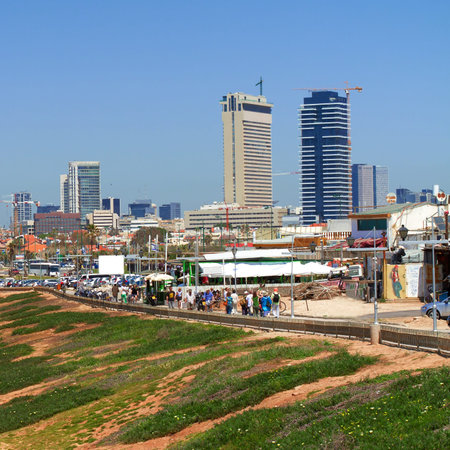 Tel-Aviv beach panorama Jaffa  Israel のeditorial素材