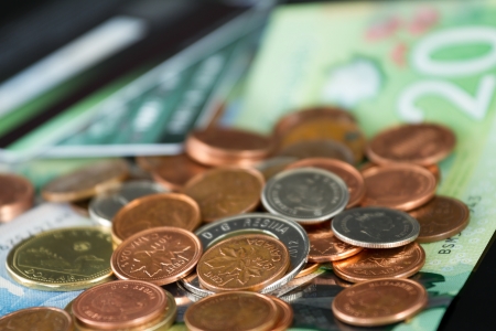Canadian money on a black backgroundの写真素材