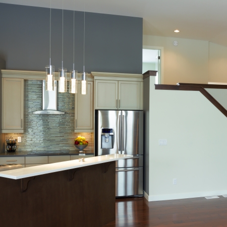 Interior design of modern kitchen and Living room in a new houseの写真素材
