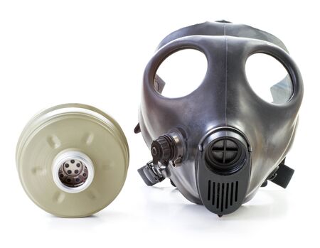 Israeli gas mask and filter  on white backgroundの写真素材