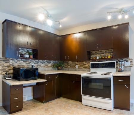 Interior design of modern kitchen and Living room in a new houseの写真素材