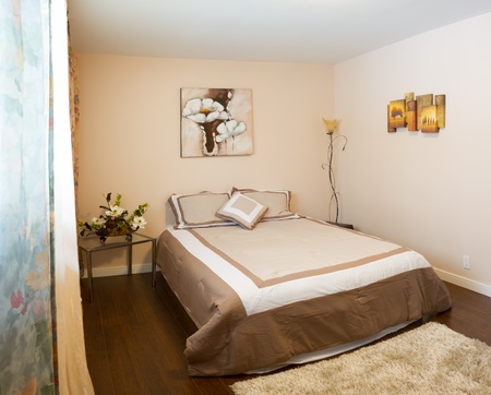 Bedroom with furnishings in a new house.の写真素材