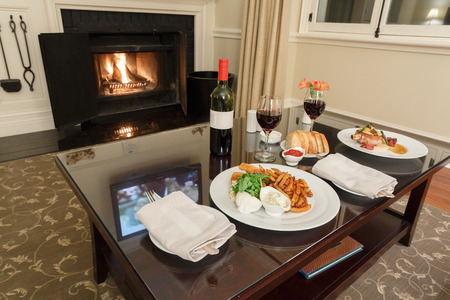 Romantic dining set in the hotelの写真素材