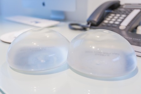 Two silicone breast implant in doctor officeの写真素材