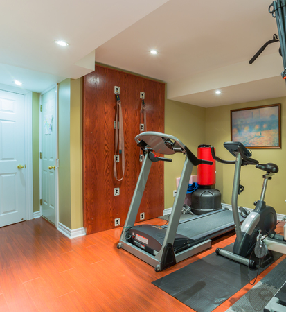 interior of new modern gym with equipmentの写真素材