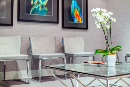 Reception Interior with White Orchid in potの写真素材