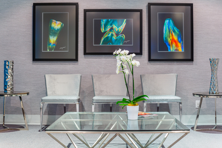 Reception Interior with White Orchid in potの写真素材