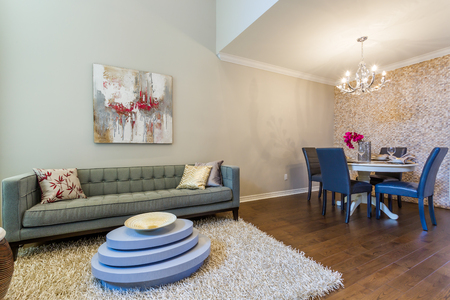 Modern living room interior design with dinning setの写真素材