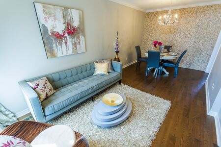 Modern living room interior design with dinning setの写真素材