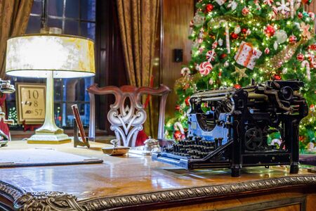 Retro Christmas interior with old typewriterの写真素材