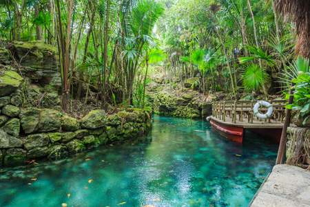 Blue river in Xcaret, Mexicoの写真素材