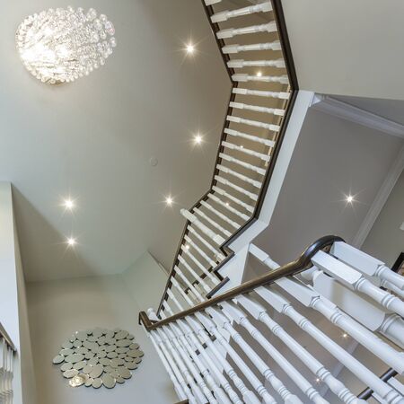 Hardwood stairs Interior designの写真素材