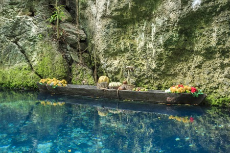 Blue river in Xcaret, Mexicoの写真素材