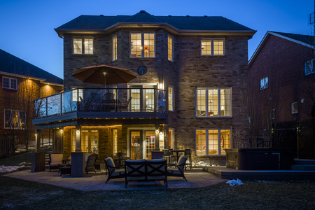 Custom built luxury house in the suburbs at Twilight. Toronto, Canada.の写真素材