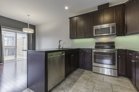 Interior design of modern kitchen and Living room in a new houseの写真素材