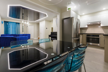 Living Room and Kitchen Modern Interior. Modern townhouse renovationの写真素材