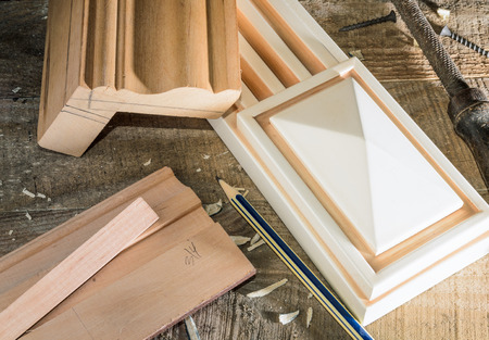 process layout and fabrication of elements and parts of furniture, carpentryの写真素材