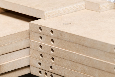 Details carpenter for furniture, MDF close-up