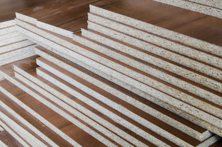 board chipboard cut parts for furniture production close-up