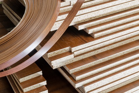 board chipboard cut parts for furniture production close-upの写真素材