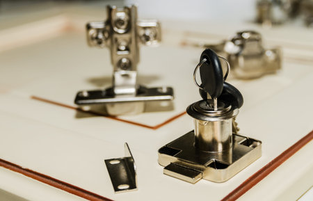 Steel canopies, pillars and other furniture accessories close upの写真素材