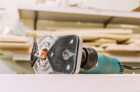 edging furniture hinges hand router, furniture productionの写真素材