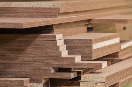 board chipboard cut parts for furniture production close-upの写真素材