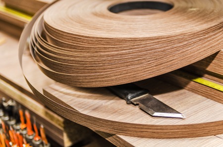 board chipboard cut parts for furniture production close-upの写真素材