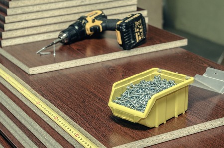 board chipboard cut parts for furniture production close-upの写真素材