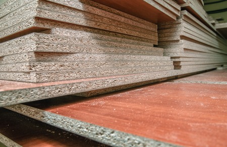 board chipboard cut parts for furniture production close-upの写真素材
