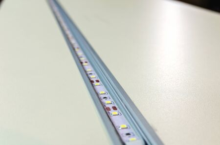 Light diode strip in aluminum mortise profile, close-upの写真素材