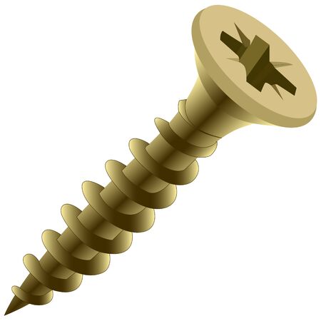 Vector drawing, brass self-tapping screw closeup on a whiteのイラスト素材