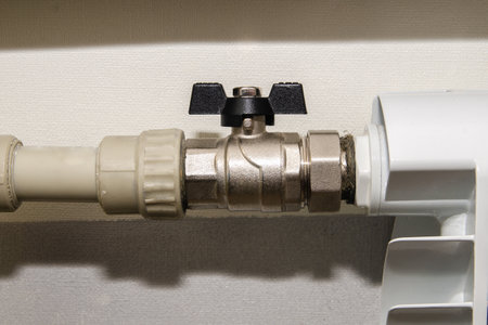 Water valve between the pipe and the heating radiator.の写真素材