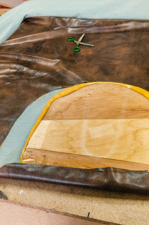 Banner of old worn-out furniture, in the workshop, working process.の写真素材