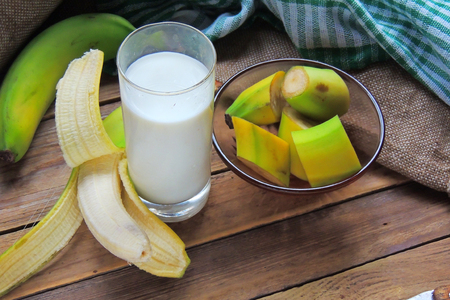 Fresh made Banana smoothie in a glassの写真素材