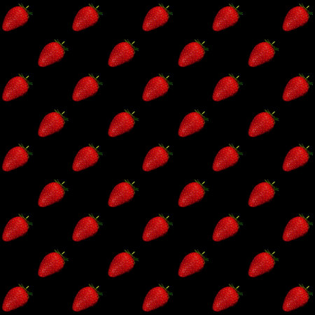 Pattern of fresh strawberries on black background