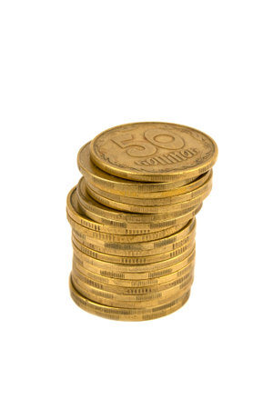 Ukrainian coin stack isolated on a white