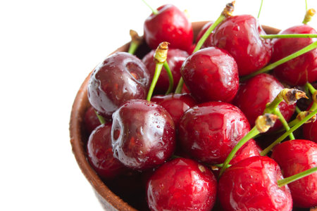 Bunch of fresh organic sweet cherries on background Clean eating concept Healthy nutritious vegan...