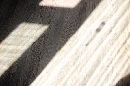 Wooden floor with shadow and sunlight on itの写真素材