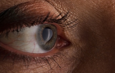 beautiful eyes close-up with long eyelashes macro photography, forty years plusの写真素材