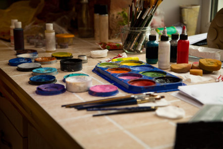 Make-up kit for professional makeup. Eyeshadow palettes, set. Professional make-up and makeup