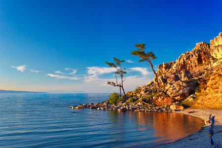 Cape Burhan on island Olkhon, lake Baikal, photographed on a decline