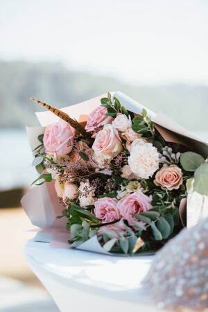 beautiful natural flowers as interior decoration, wedding background, bridal bouquet, wedding flowers bouquet, flower, rose, wedding, flowers, pink, roses, white, love, floral, beautiful, nature, greeの写真素材