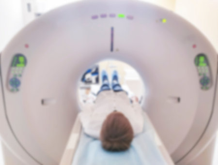 Blurred abstract background Medical computed tomography or MRI or PET in the laboratory of a modern hospital. Technologically advanced and functional medical examination of the patient ...の写真素材