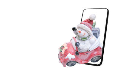 Online Shopping, banner for New Year and Christmas design of the web page of mobile applications, buying gifts at a discount through a mobile Phone.の写真素材