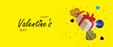 Happy Valentine's Day. Horizontal banner, header template for the website. Romantic design elements,...