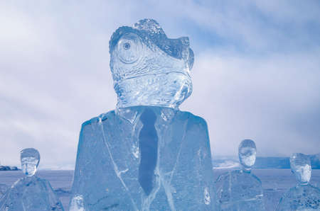 Abstract blue icy background. Bizarre ice figures.の写真素材